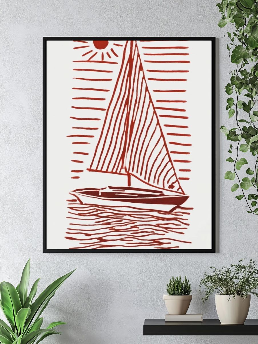 Sailing Boat Minimalist Wall Art — Calm Coastal Print. — room view 4