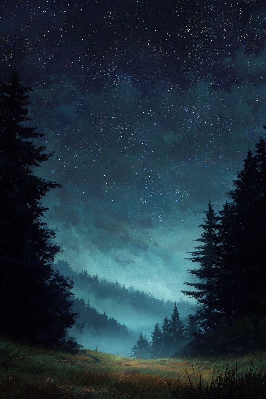 Starry Night Over Forest — Nature Print. poster — nature art