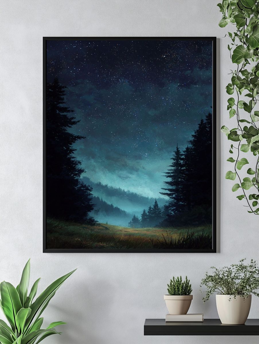 Starry Night Over Forest — Nature Print. — room view 4