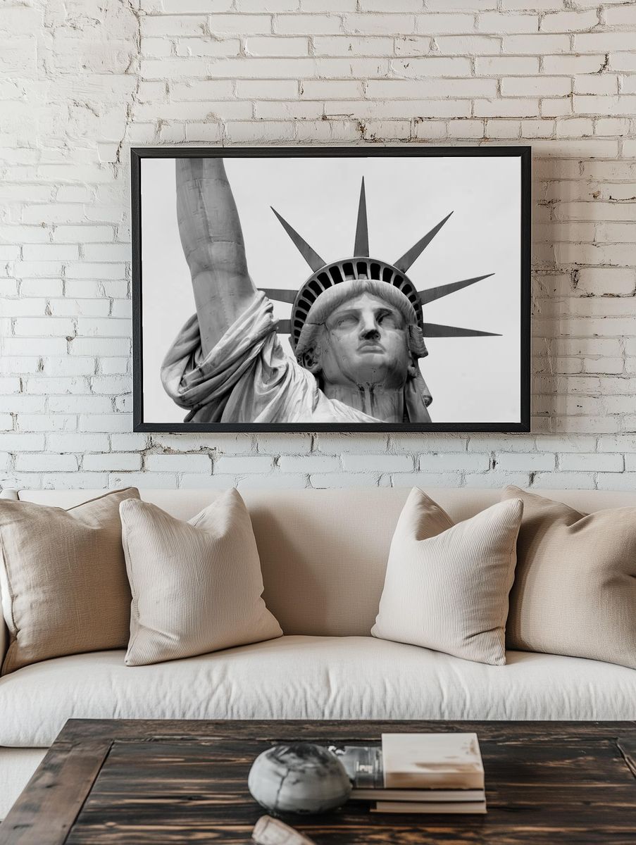 Black white closeup photo Statue. room preview