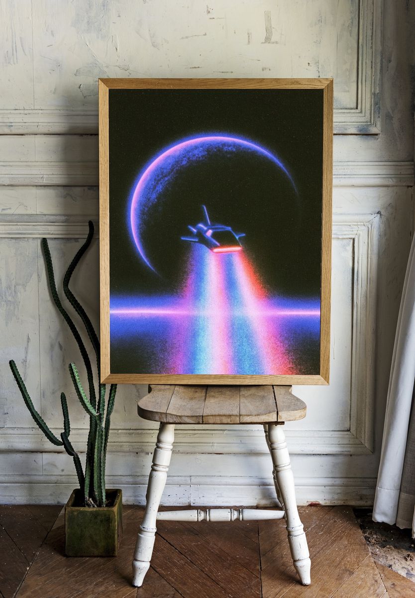 Neon Spacecraft Eclipse Poster. room preview