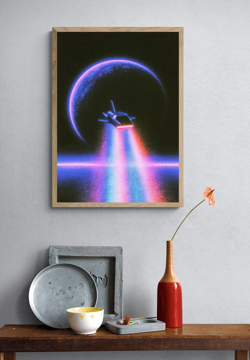 Neon Spacecraft Eclipse Poster. — room view 3