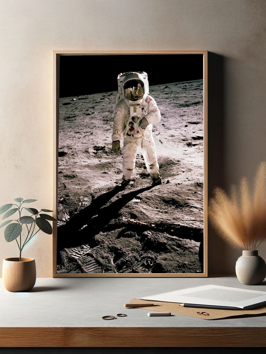 Edwin Aldrin walking lunar surface. — room view 2