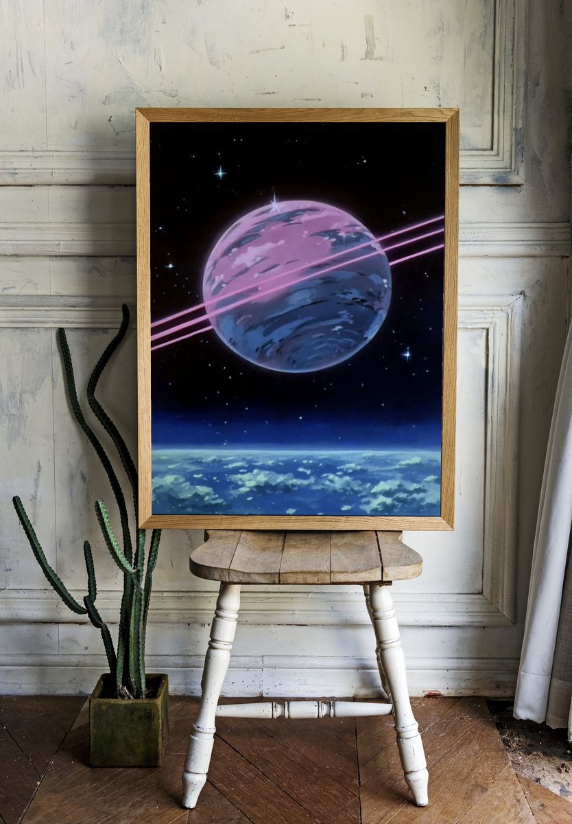 Retro Saturn Space Poster. room preview
