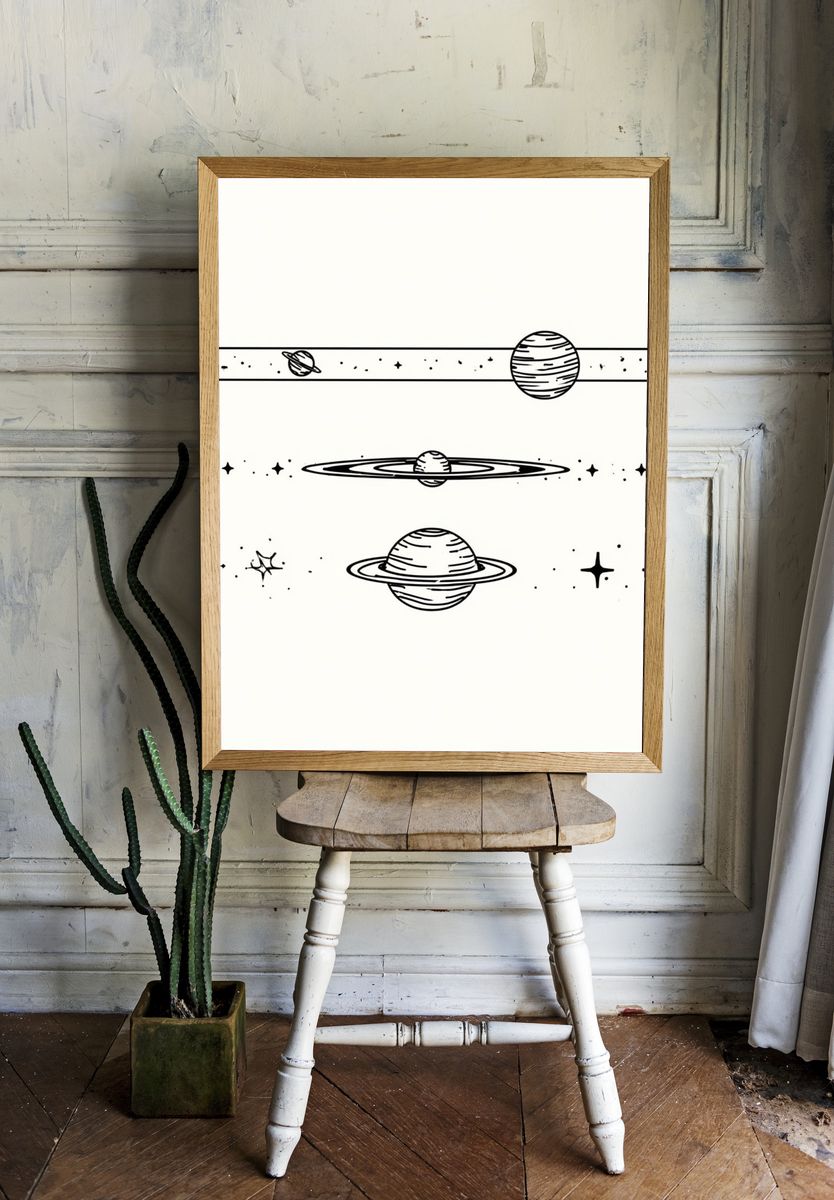 Saturn Line Art Poster. room preview