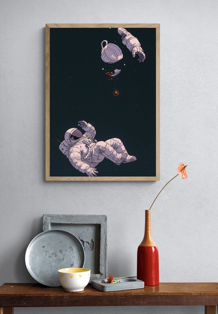 Floating Astronaut Space Illustration Poster. — room view 3
