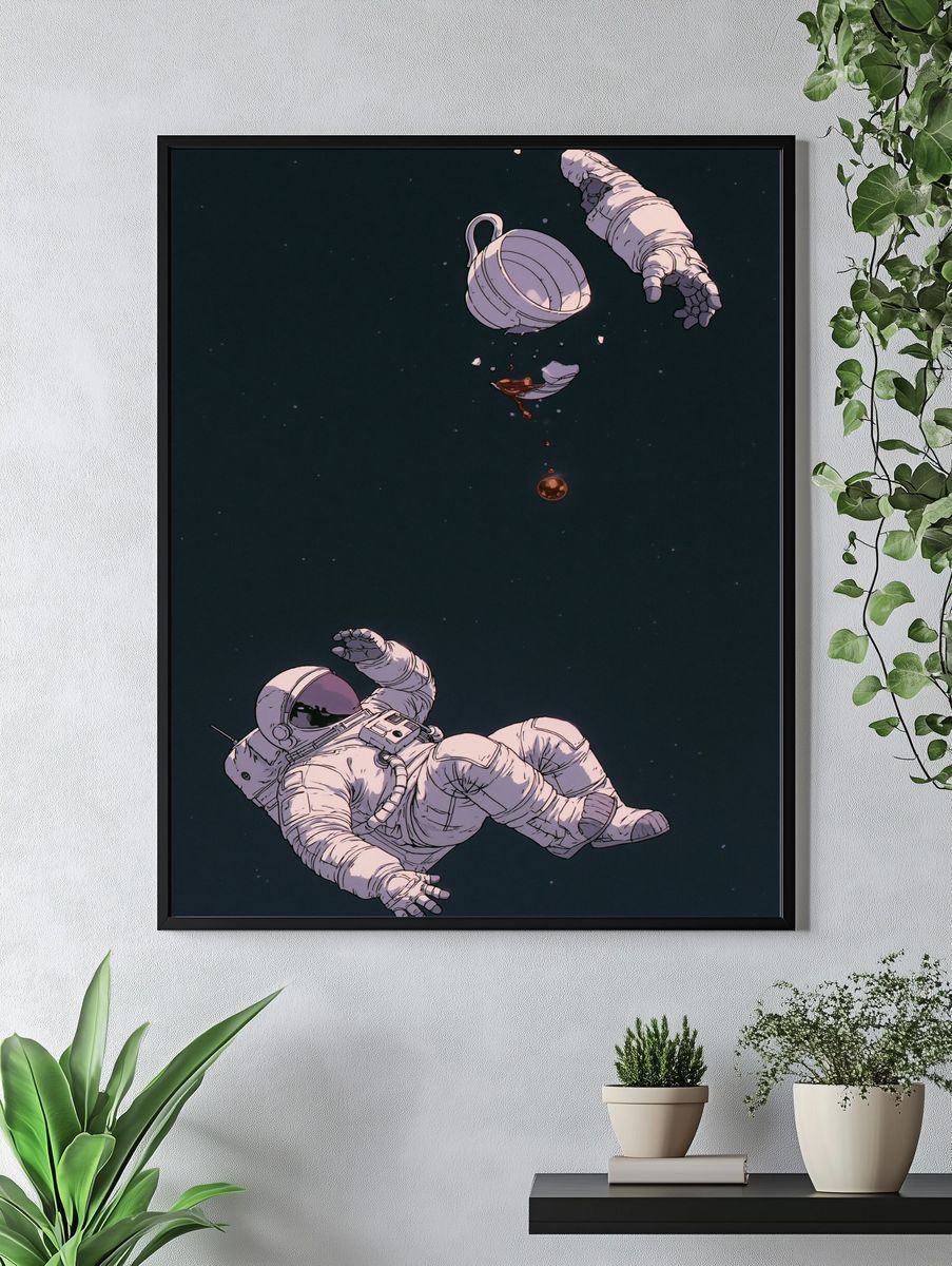 Floating Astronaut Space Illustration Poster. — room view 4