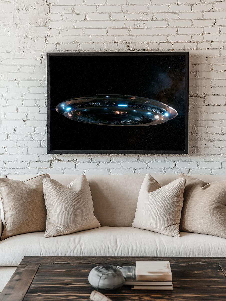 Futuristic UFO in Space Print. — room view 1