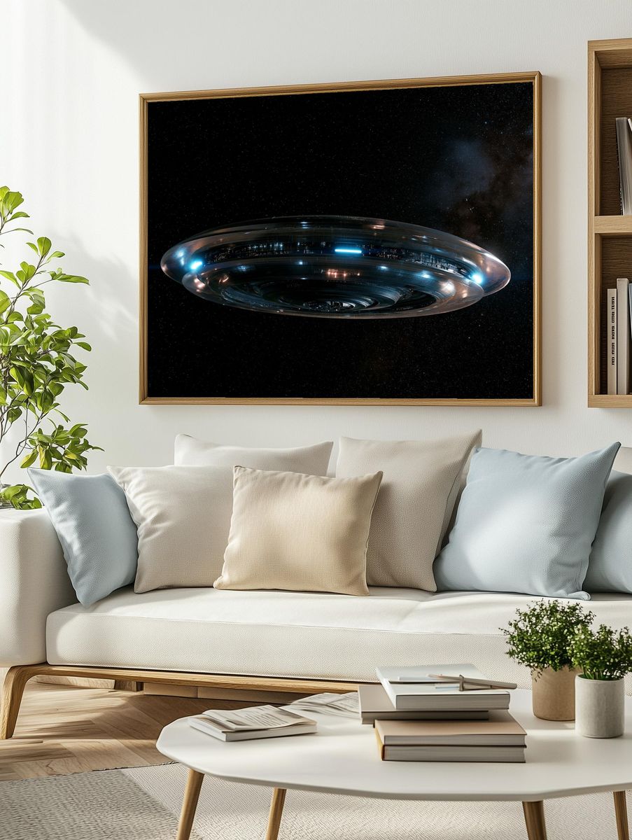 Futuristic UFO in Space Print. — room view 2