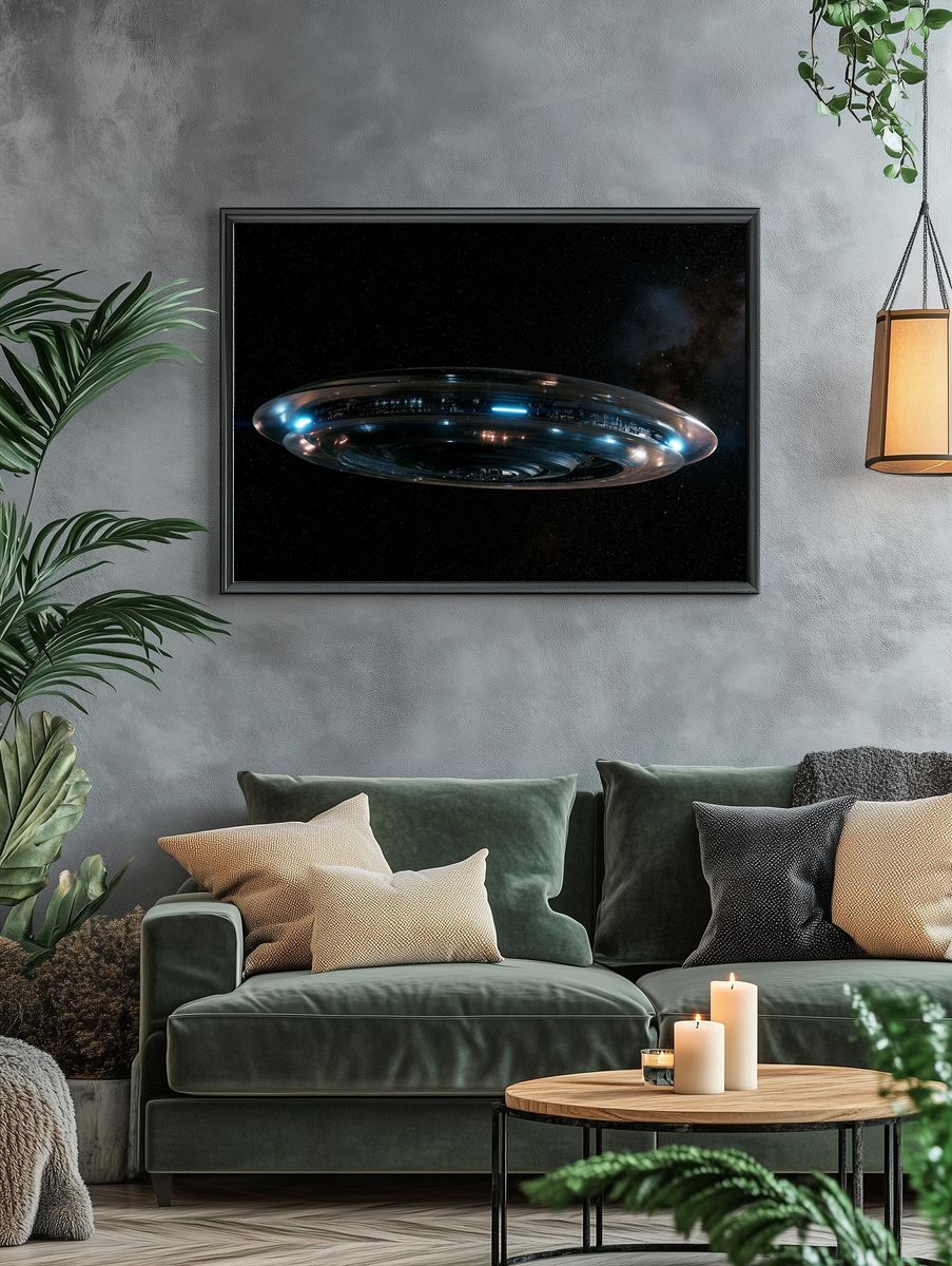 Futuristic UFO in Space Print. — room view 4