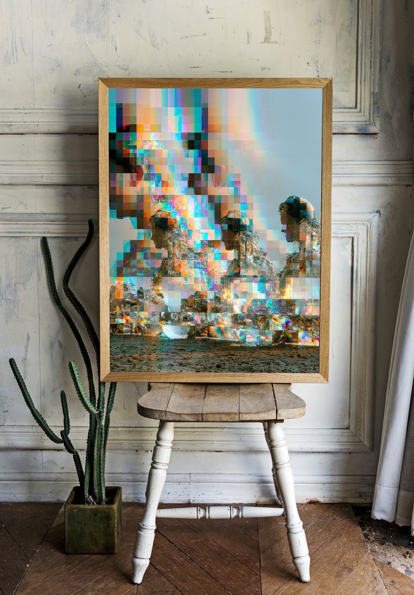 Glitch Astronauts Digital Art Poster. room preview