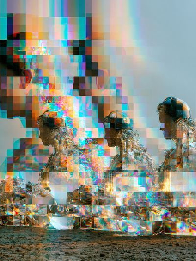 Glitch Astronauts Digital Art Poster.