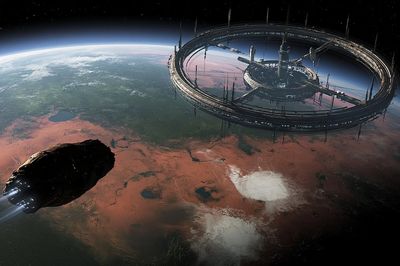 Orbital Ring Station Sci-Fi Poster.