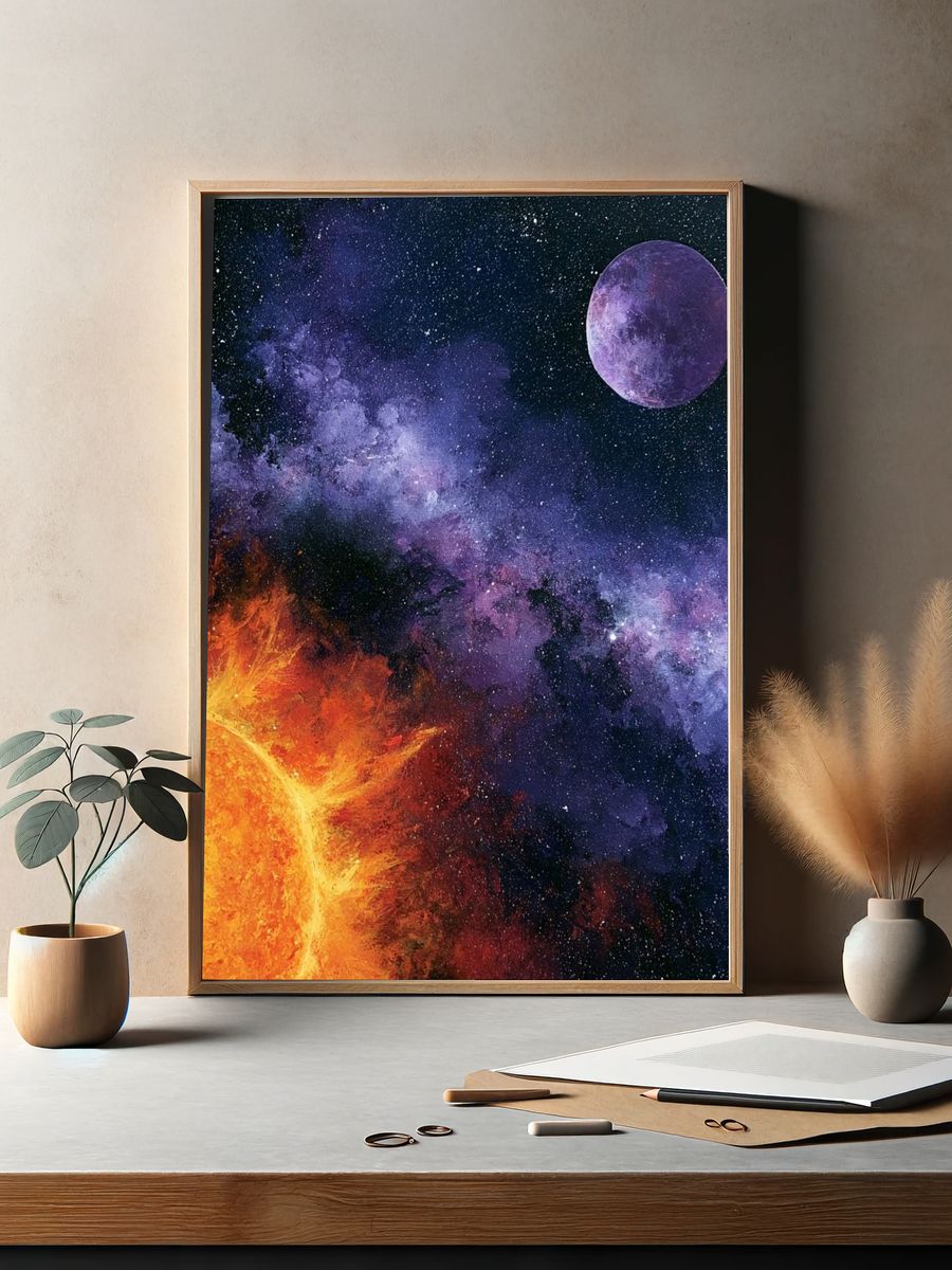 Cosmic Sun and Moon Space Print. — room view 2