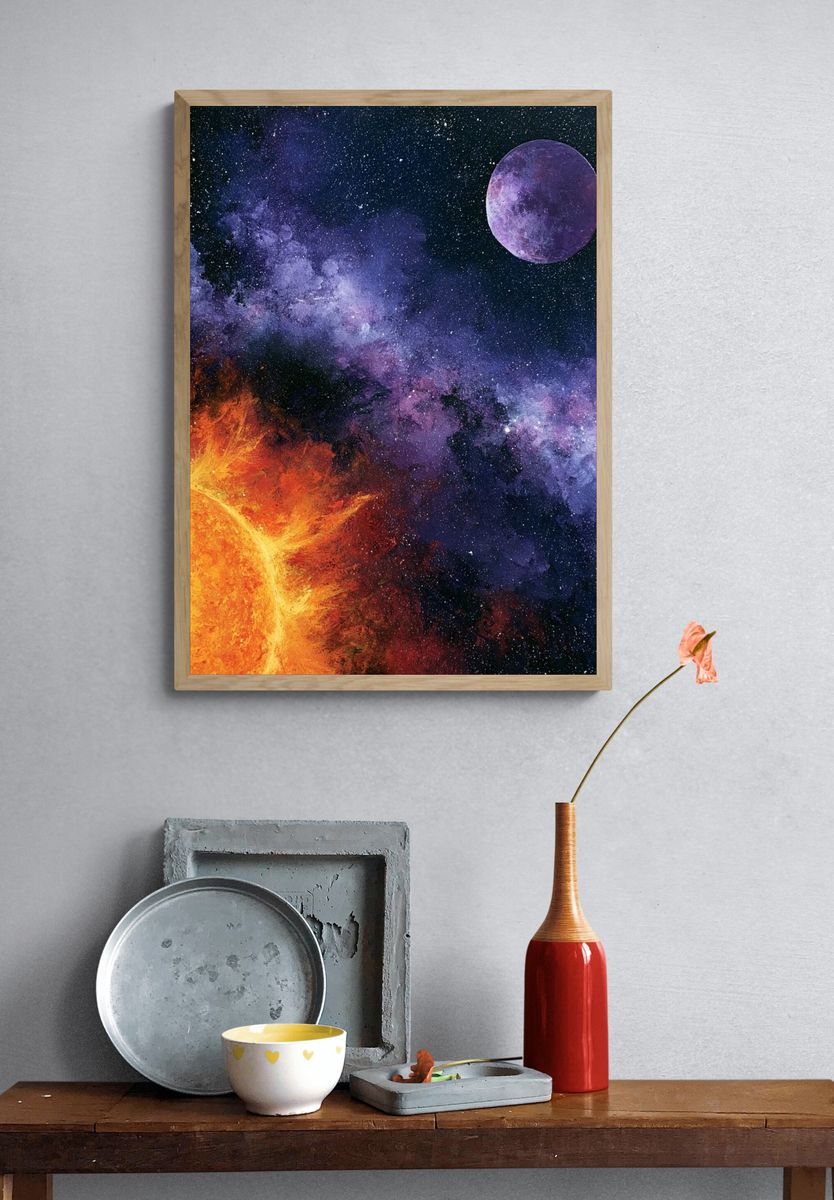 Cosmic Sun and Moon Space Print. — room view 3