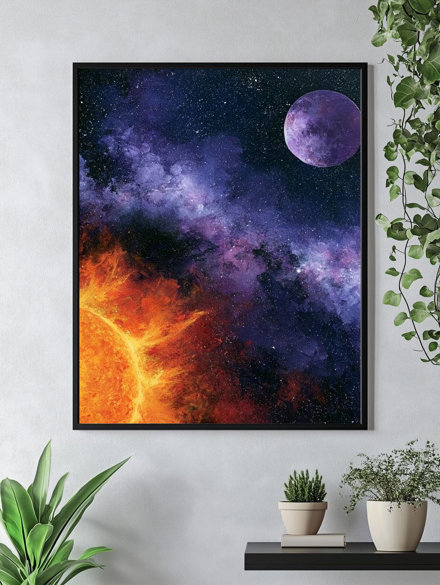 Cosmic Sun and Moon Space Print. — room view 4