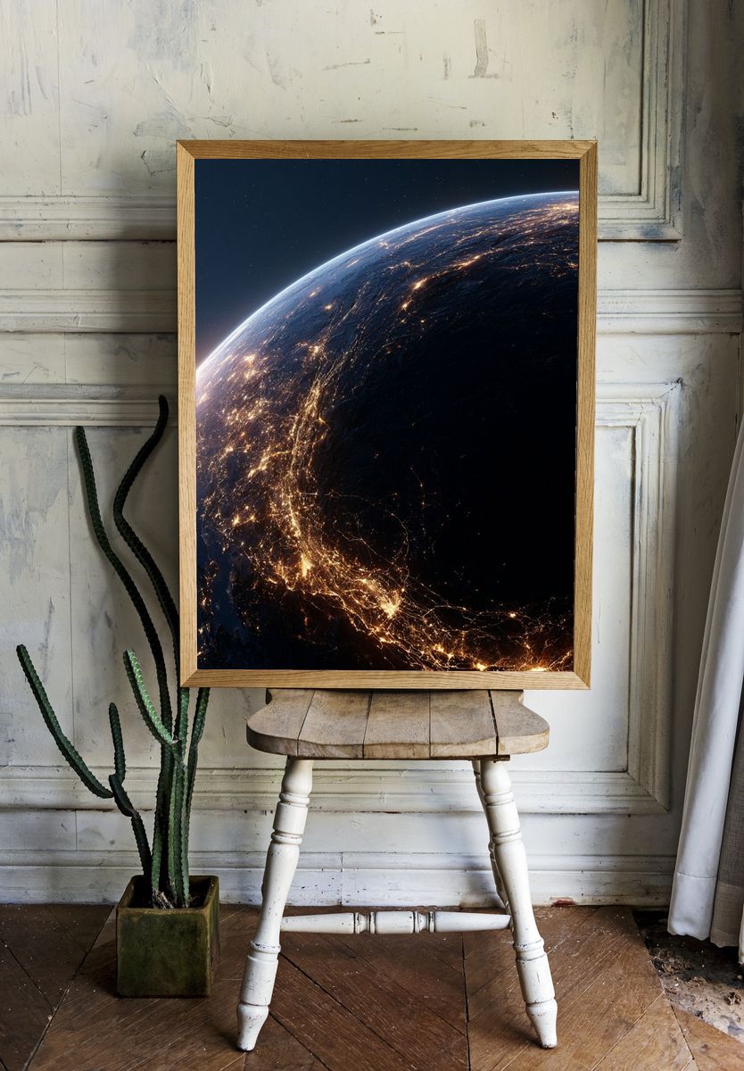 Earth at Night Space Print. room preview