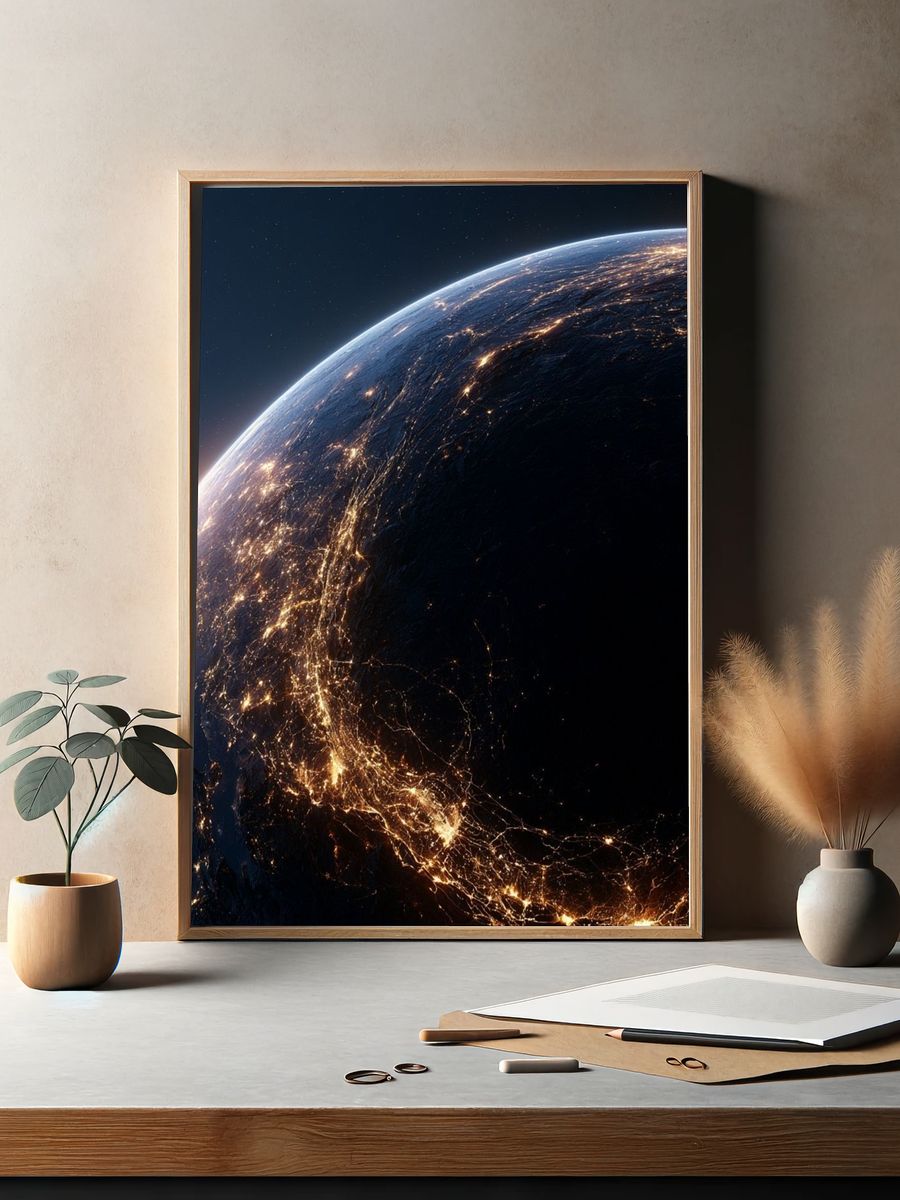Earth at Night Space Print. — room view 2
