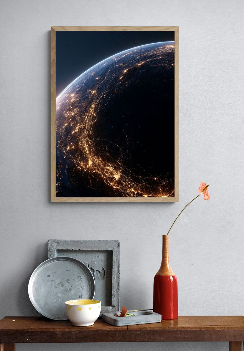 Earth at Night Space Print. — room view 3