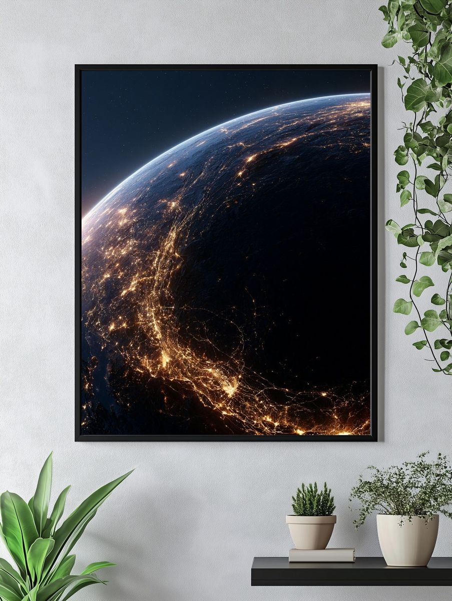 Earth at Night Space Print. — room view 4
