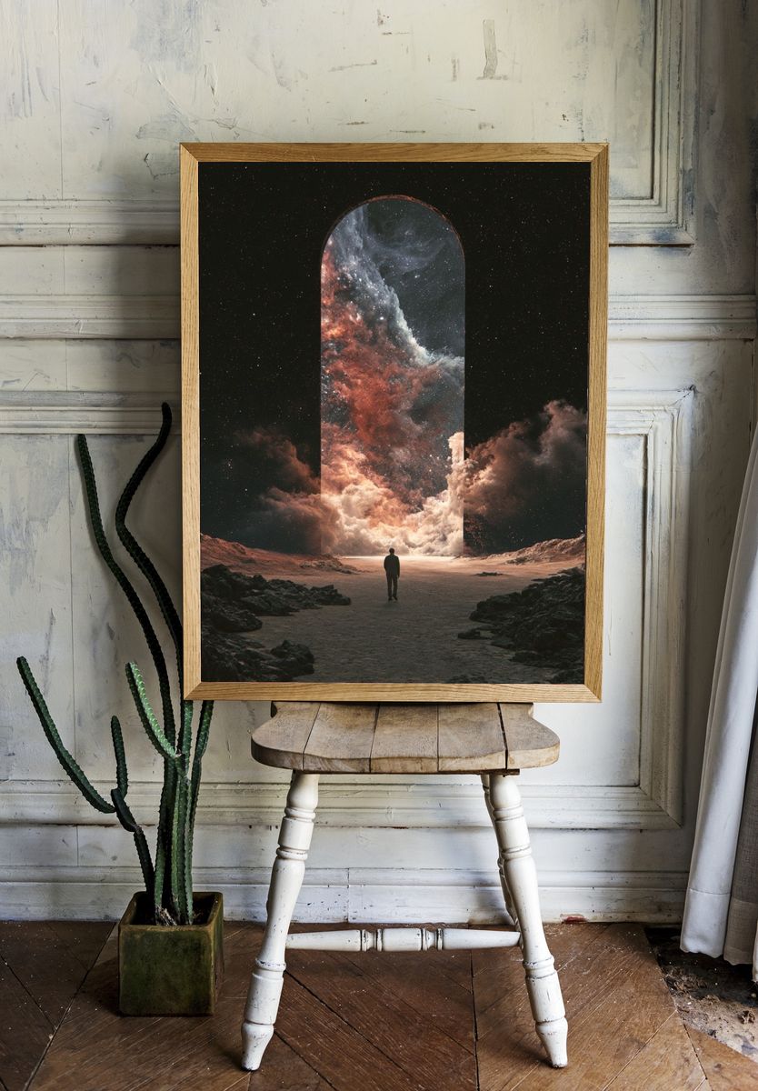 Cosmic Portal Surrealism Print. room preview