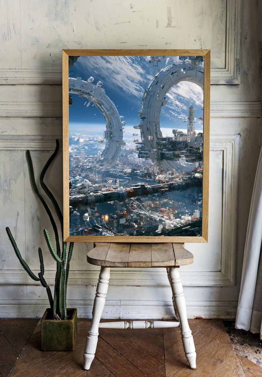 Orbital Space Station Sci-Fi Print. room preview