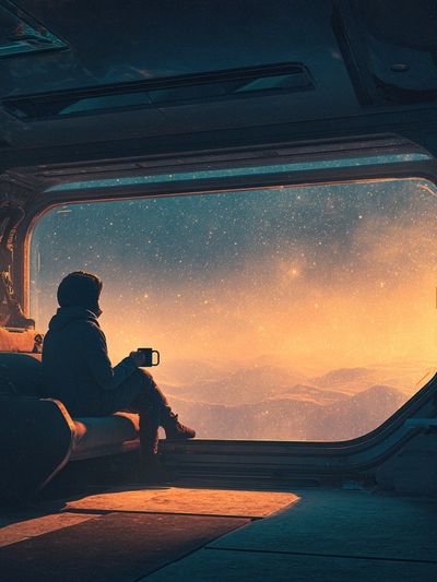 Space Window View Illustration Poster.