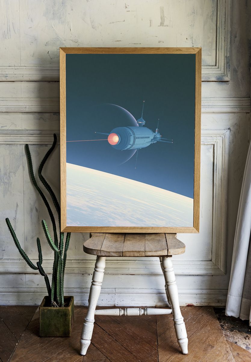 Retro Spacecraft Orbit Poster. — room view 1