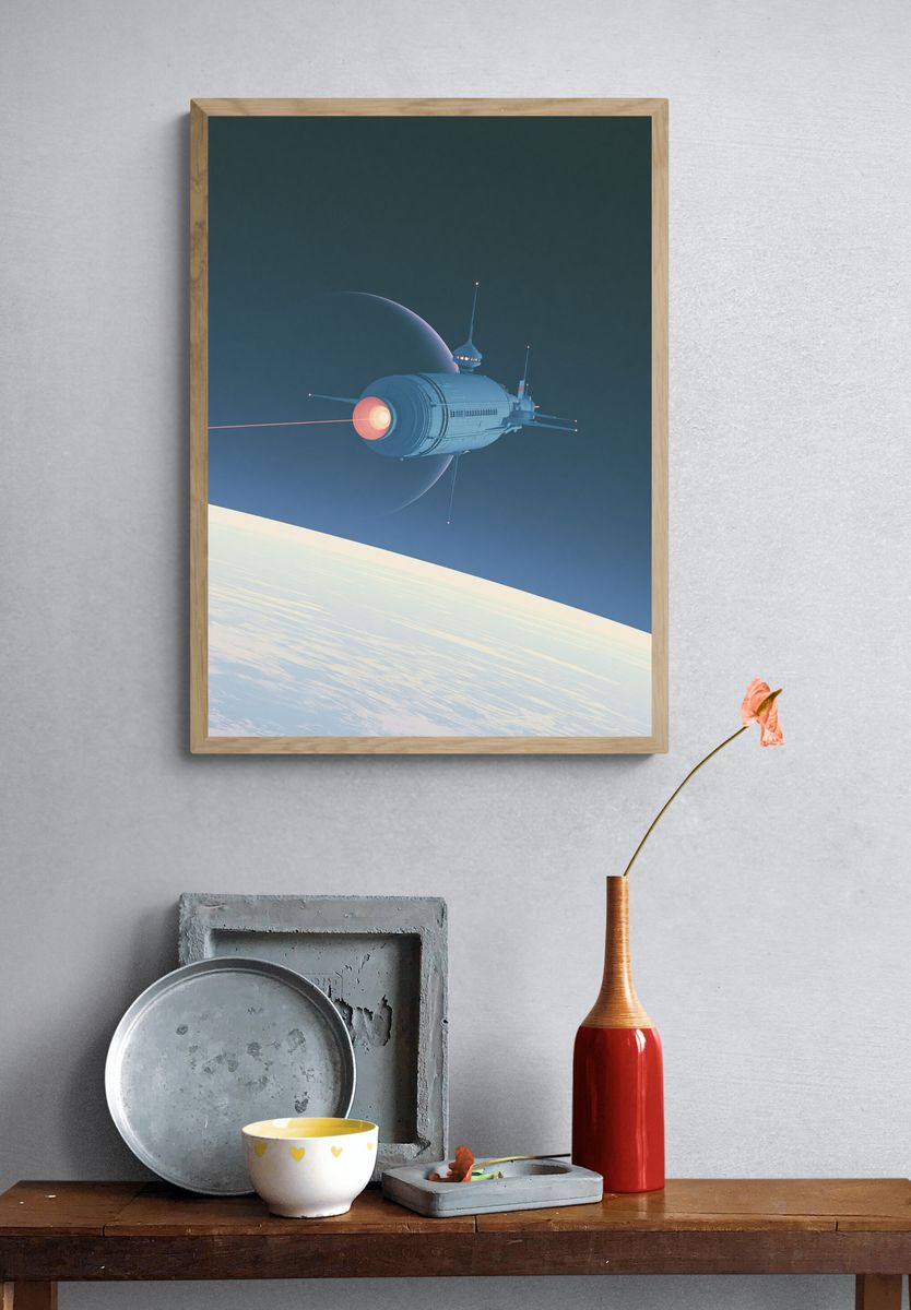 Retro Spacecraft Orbit Poster. — room view 3
