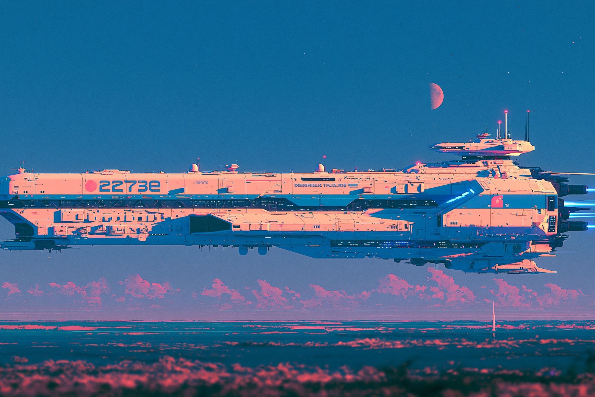 Retro Futuristic Starship Poster. poster detail