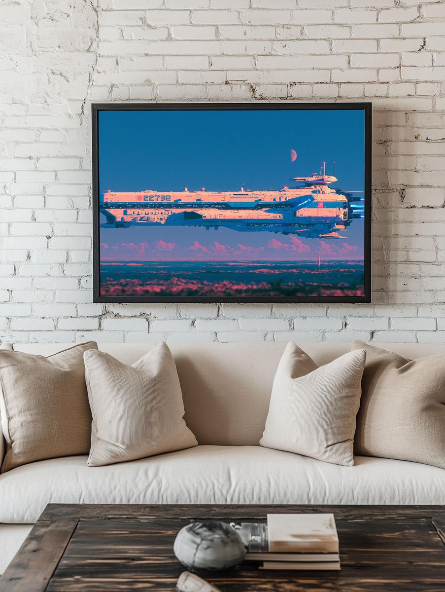 Retro Futuristic Starship Poster. room preview