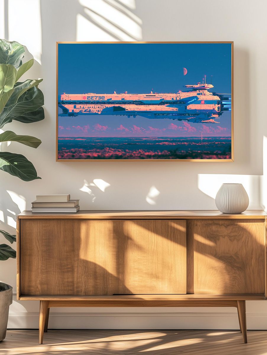 Retro Futuristic Starship Poster. — room view 3