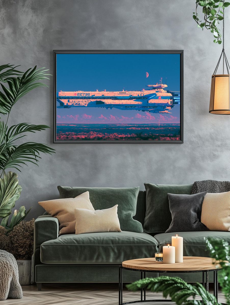 Retro Futuristic Starship Poster. — room view 4