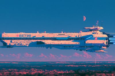 Retro Futuristic Starship Poster.