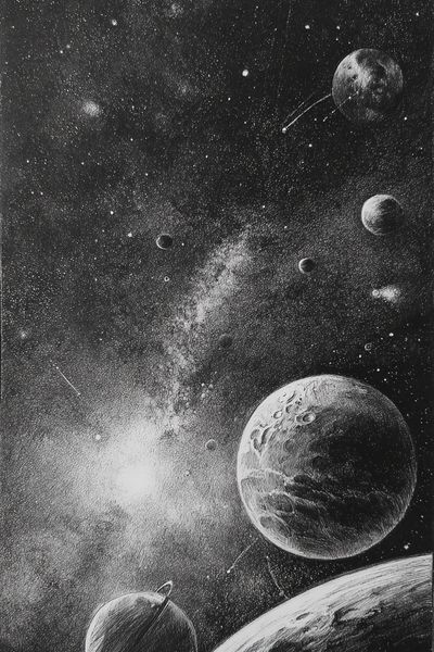 Celestial Planets Black-White Print. poster