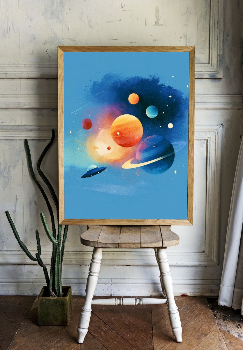 Colorful Solar System Illustration Poster. — room view 1