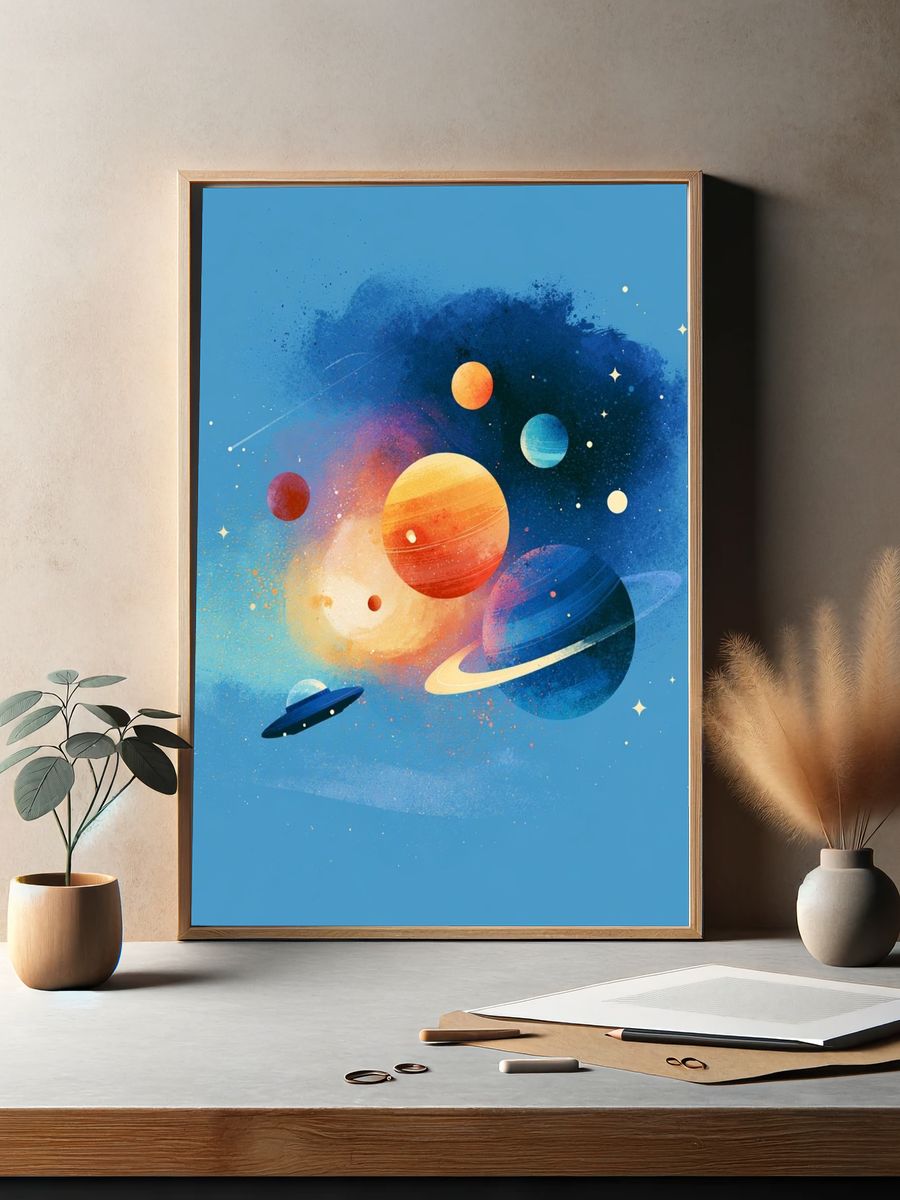 Colorful Solar System Illustration Poster. — room view 2