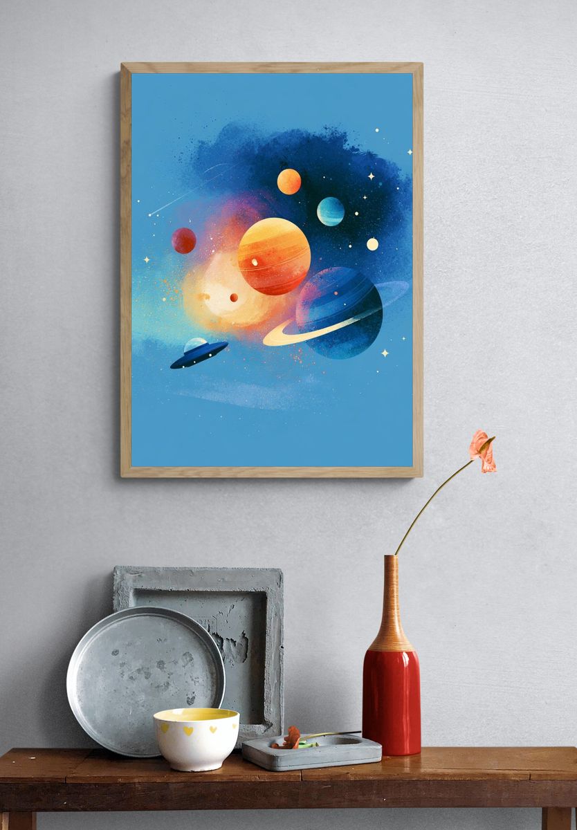 Colorful Solar System Illustration Poster. — room view 3