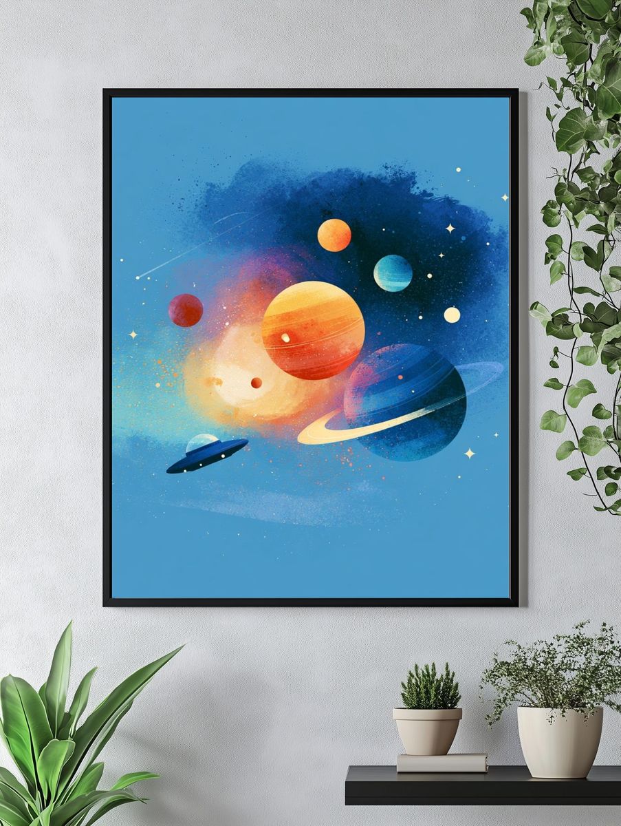 Colorful Solar System Illustration Poster. — room view 4