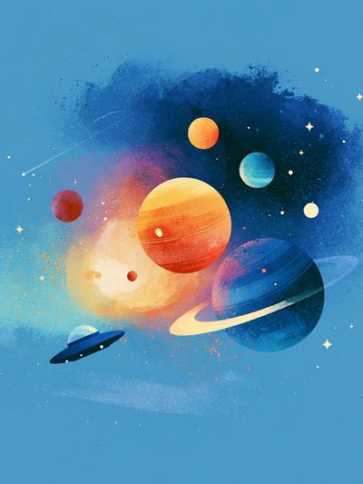 Colorful Solar System Illustration Poster.