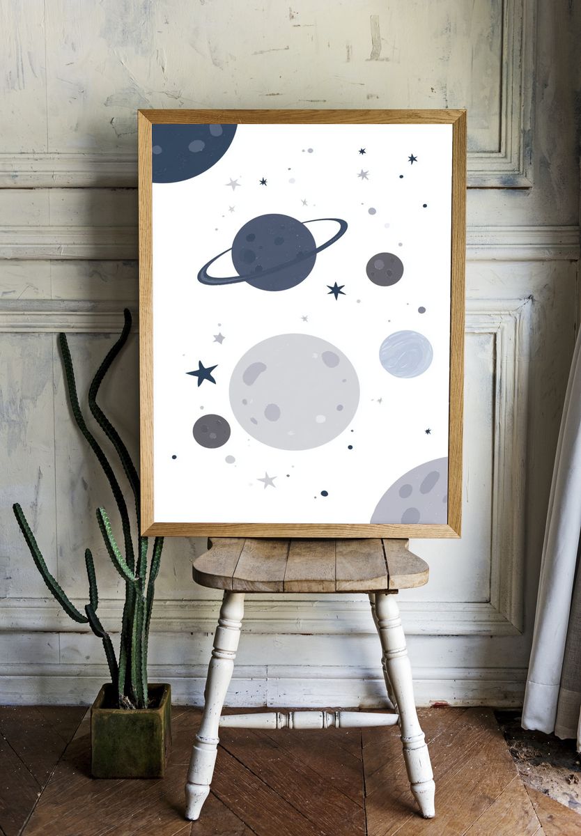 Pastel Space Planets Print. — room view 1