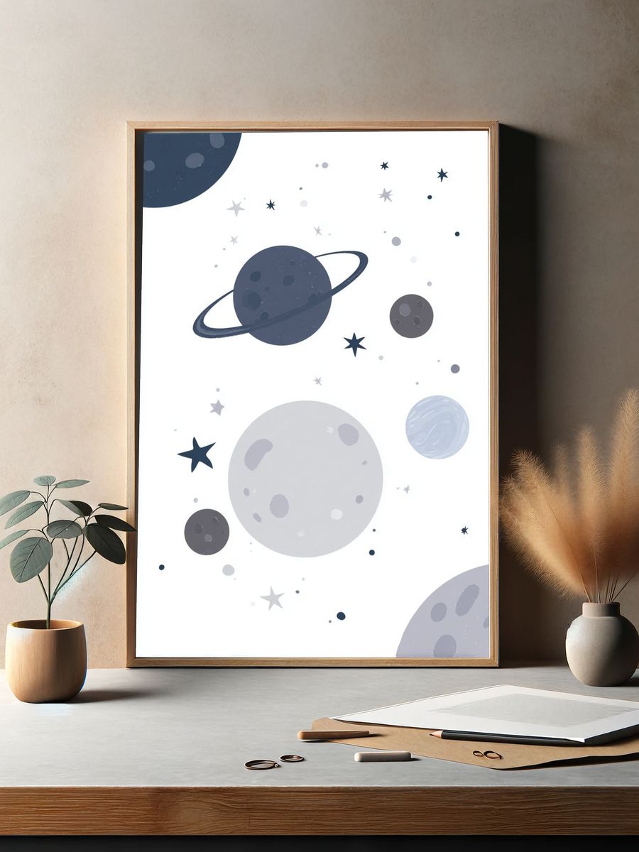 Pastel Space Planets Print. — room view 2