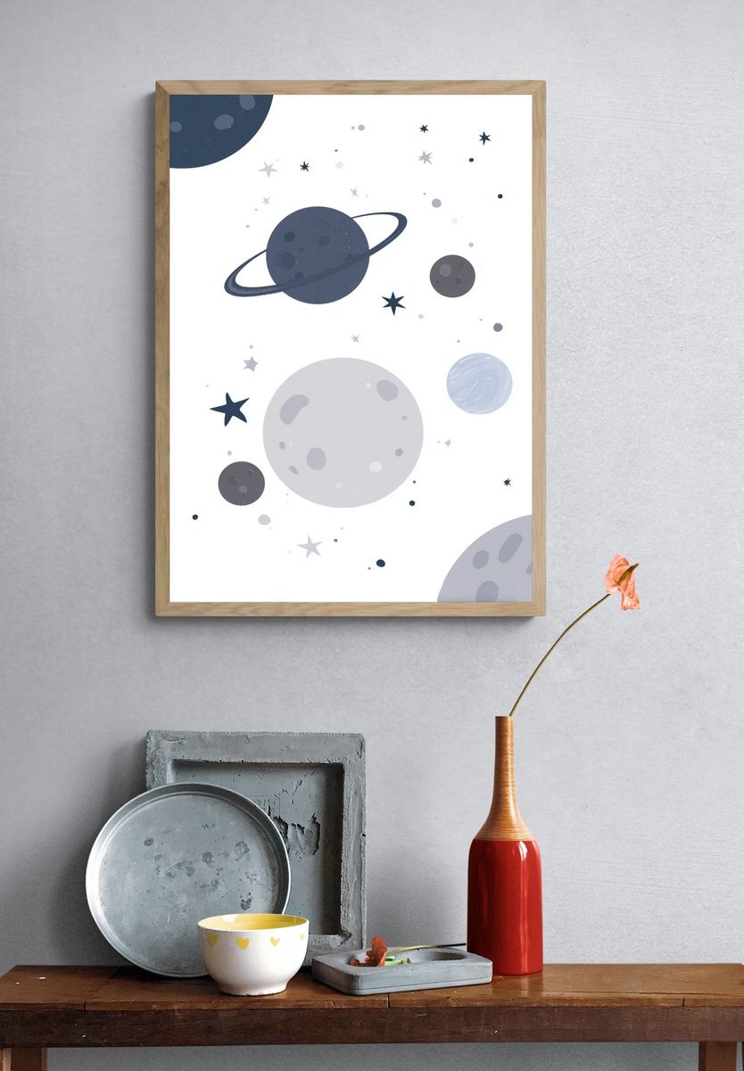 Pastel Space Planets Print. — room view 3