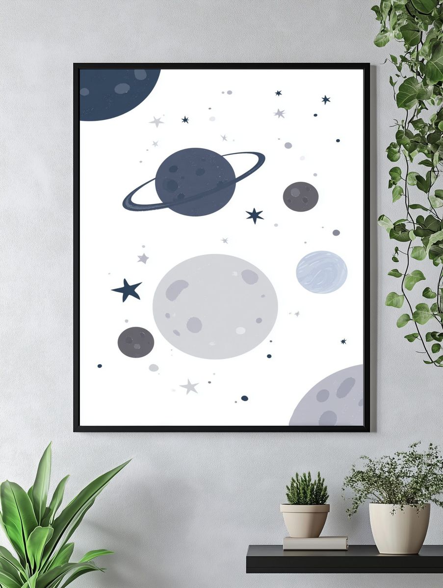 Pastel Space Planets Print. — room view 4
