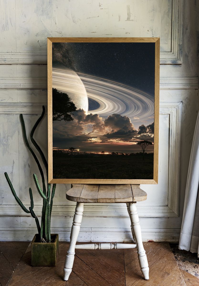 Ringed Planet Night Sky Print. — room view 1