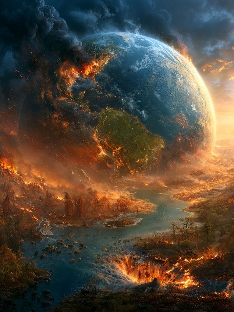 Burning Earth Apocalypse Print. poster — space art