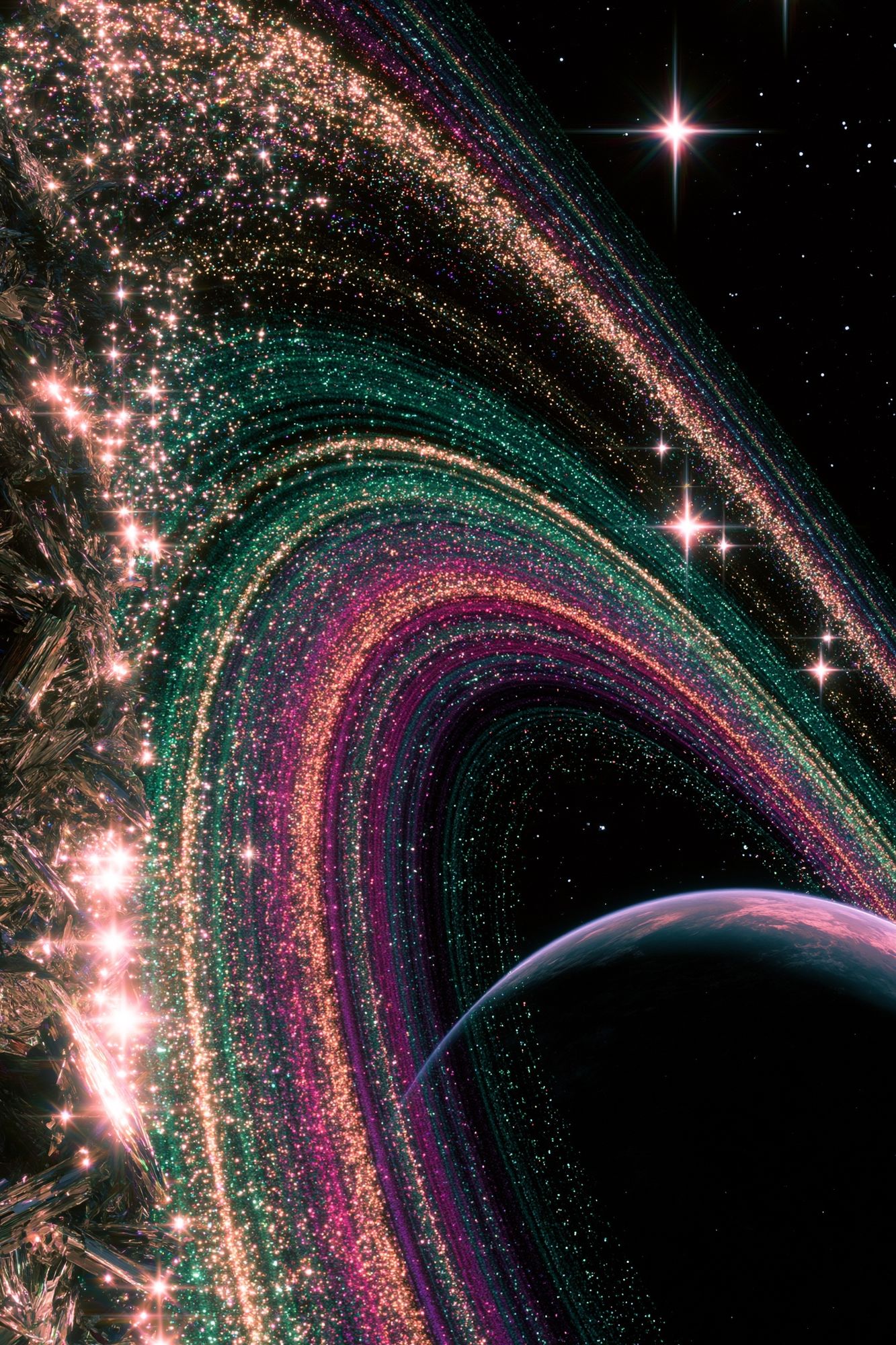 Cosmic Ringed Planet Print. poster — space art
