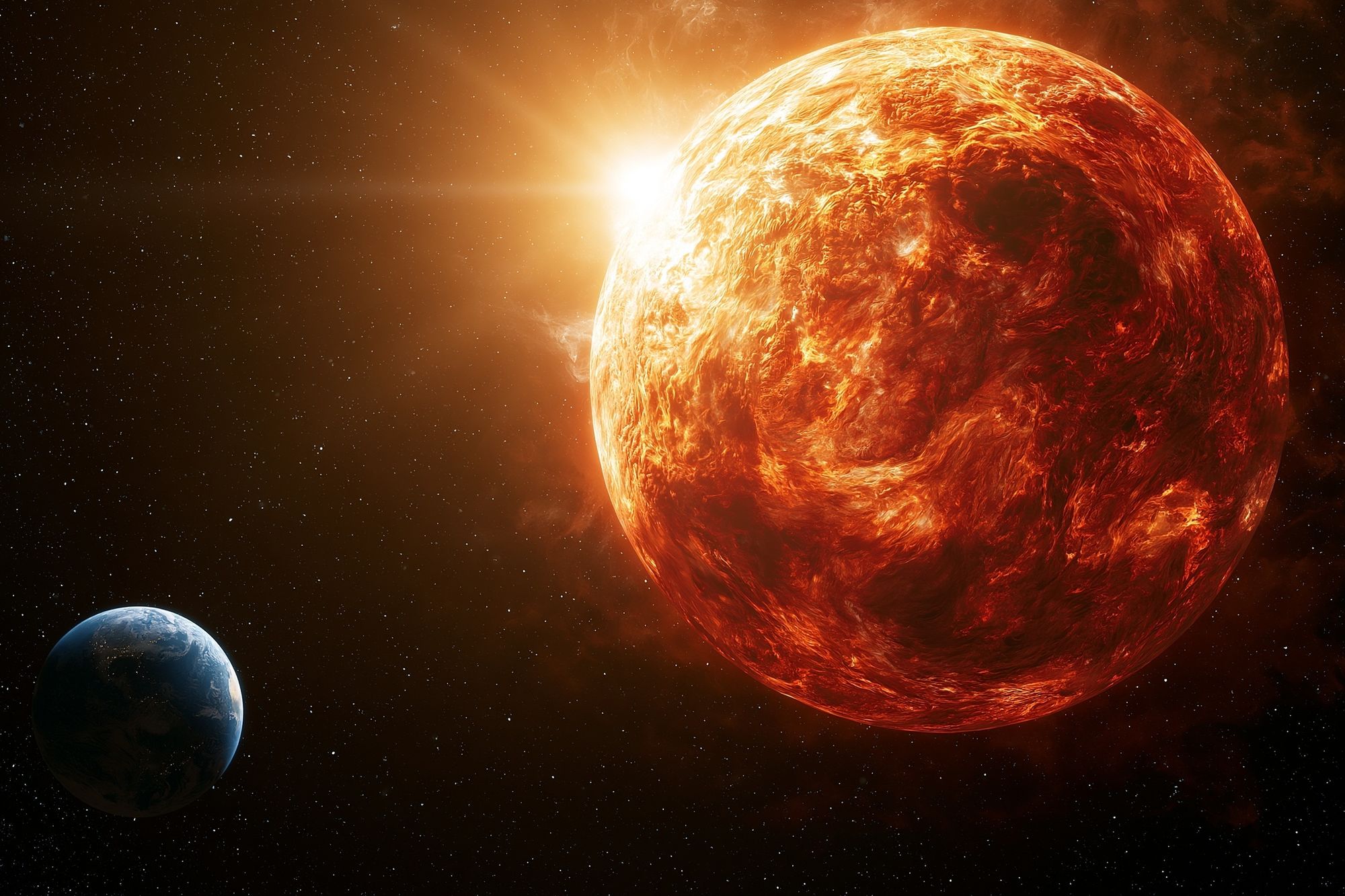 Fiery Sun and Earth Space Print. poster detail