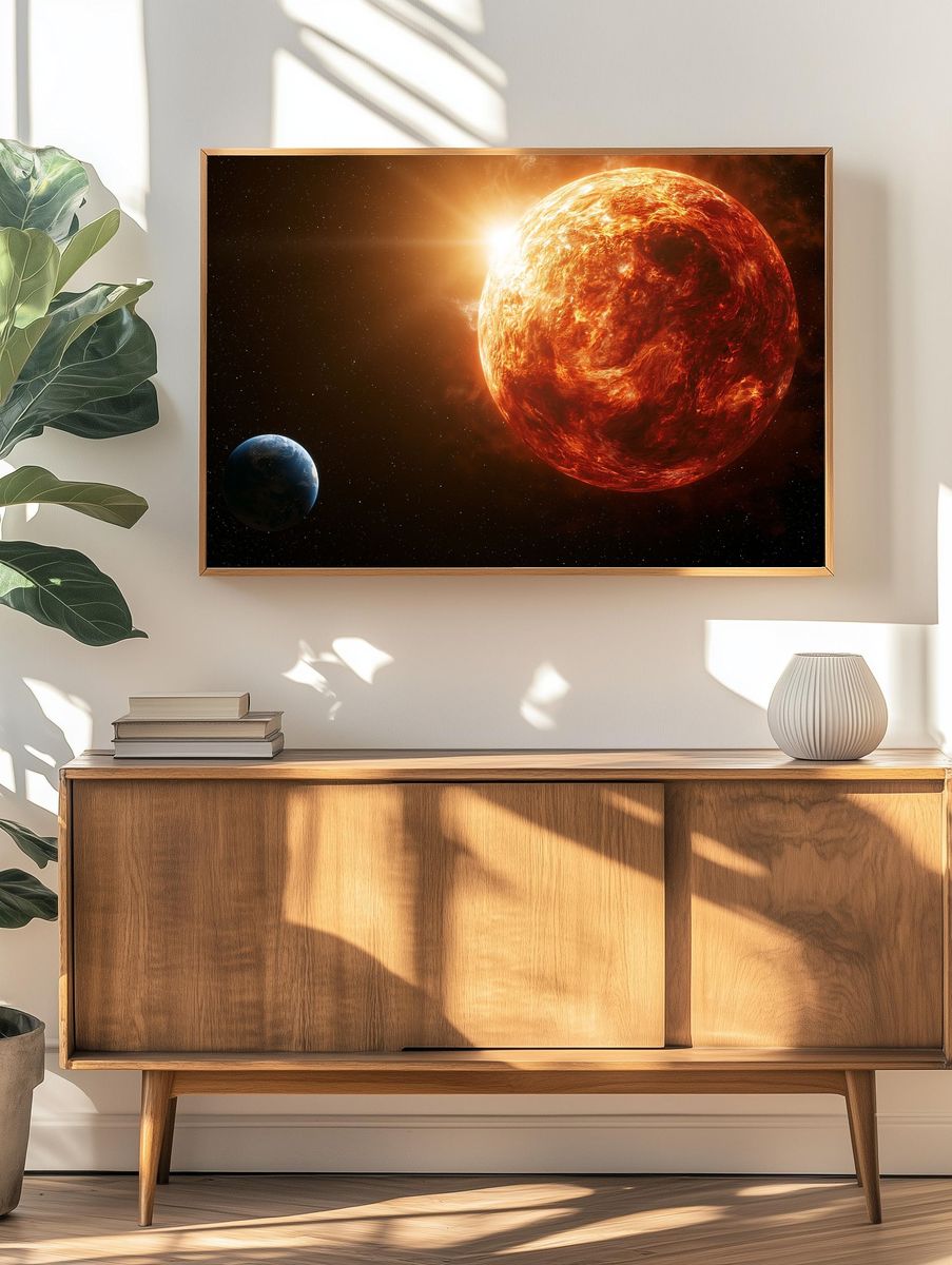 Fiery Sun and Earth Space Print. — room view 3