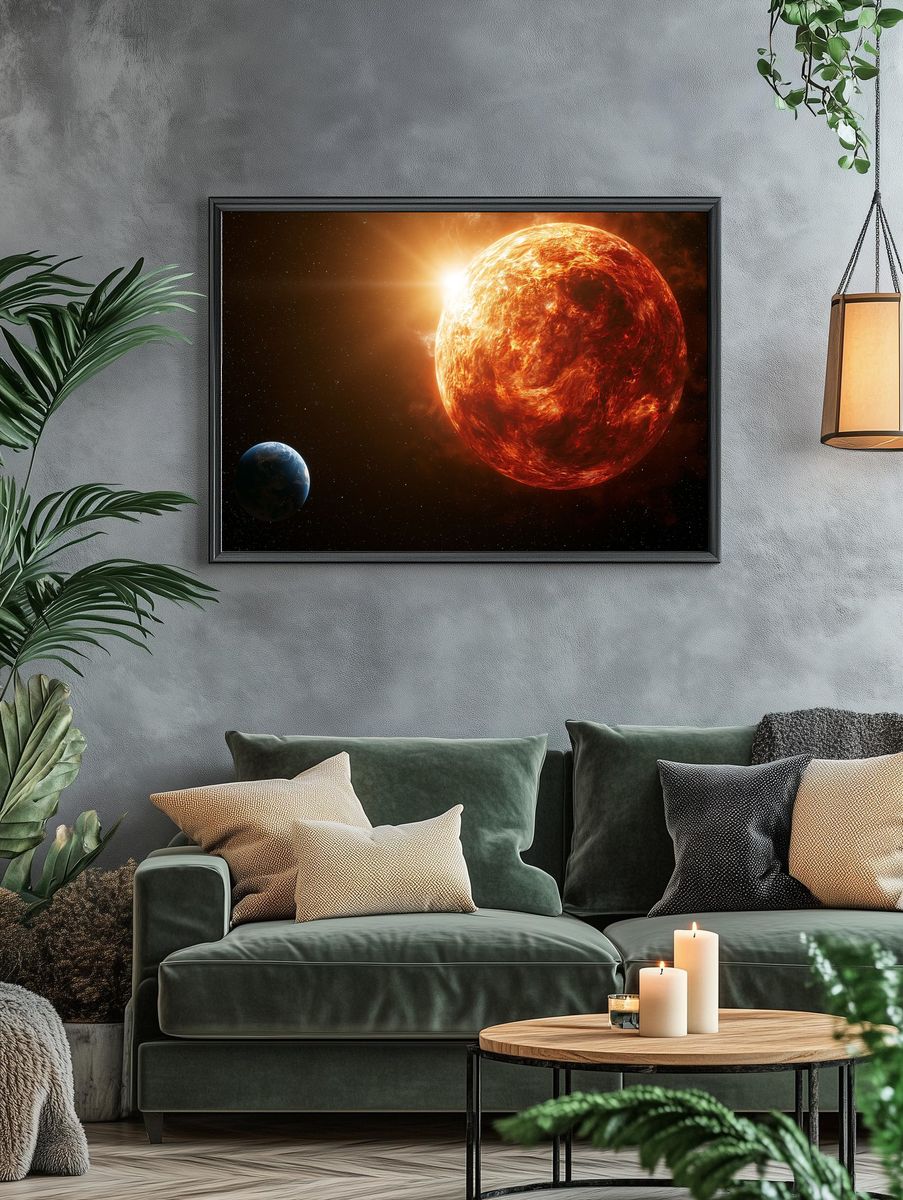 Fiery Sun and Earth Space Print. — room view 4